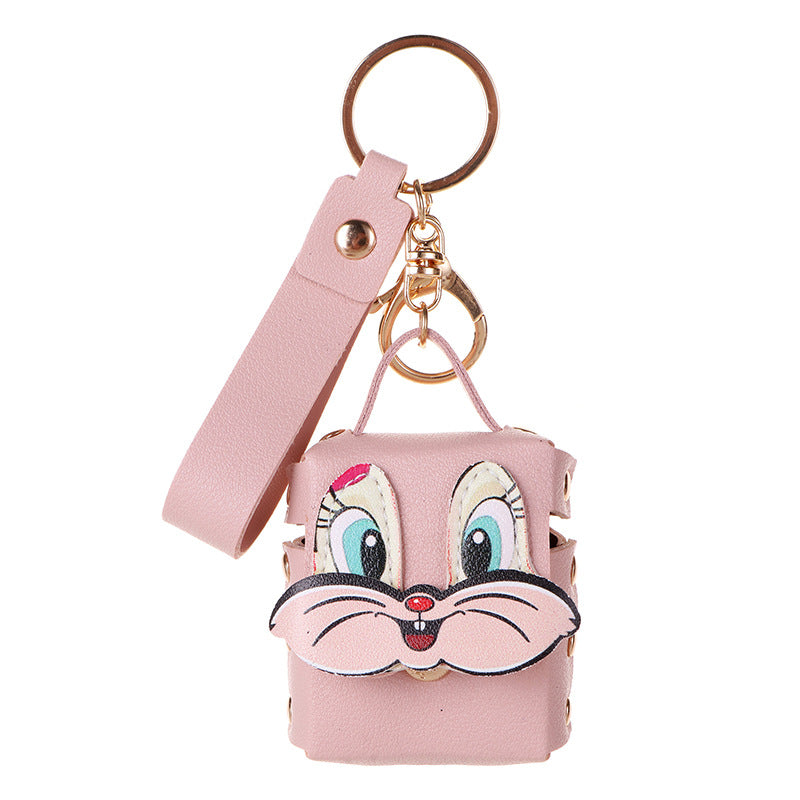Wholesale Korean Style Leather Rabbit Keychain Pouch Bag For Bluetooth Earbuds Car Key Accessory Chic Gift