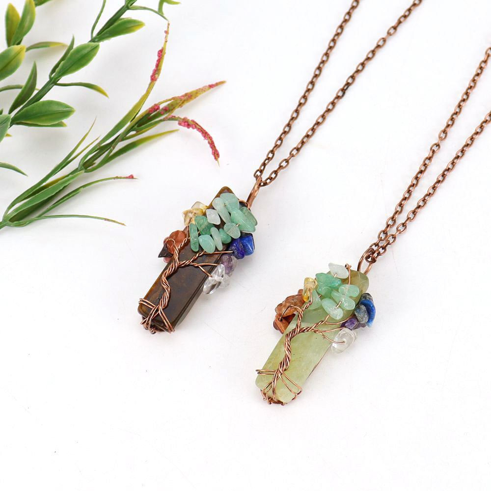Wholesale Irregular Natural Stone Amethyst Tree Of Life Pendant Necklace Handwoven Fashion Jewelry Boutique Resale