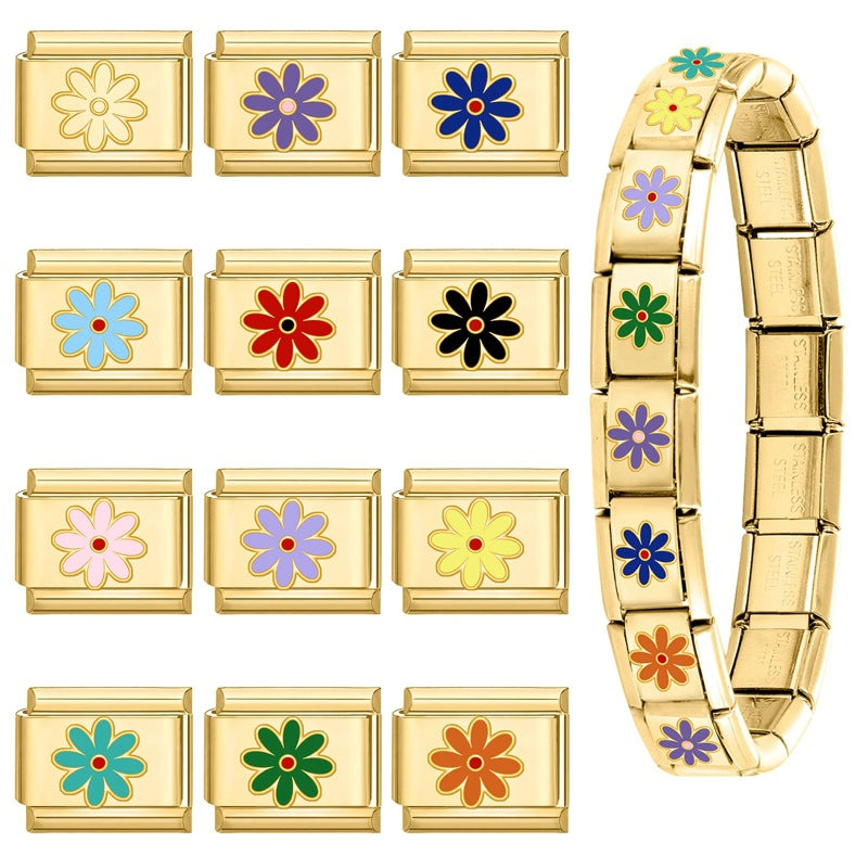 Wholesale 9mm Italian Charm Starter Bracelets DIY Flower Series Stainless Steel Composable Bracelet