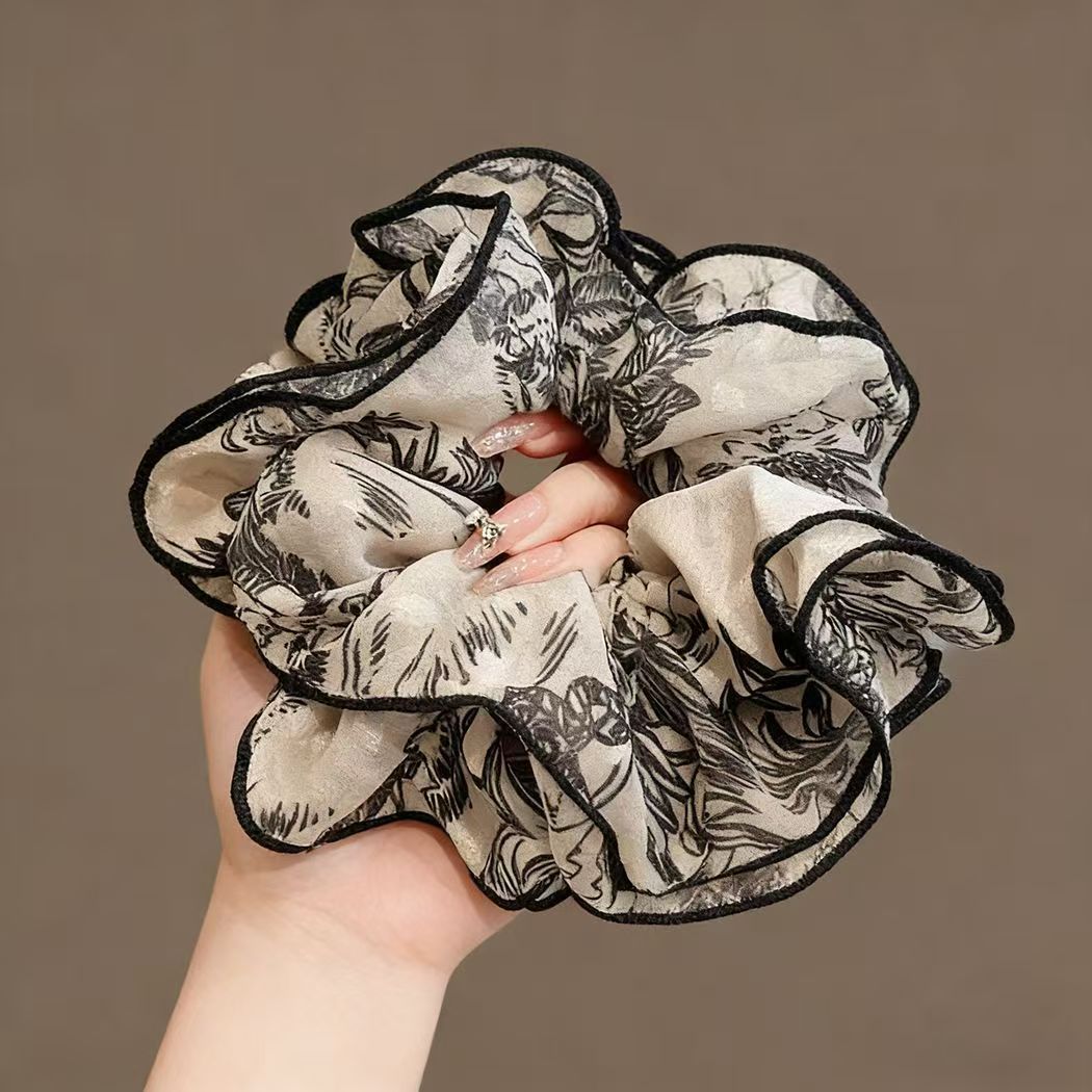 Wholesale Satin Fabric Floral Print Scrunchie Elastic Ponytail Holder Fashion Hair Accessory Boutique Resale