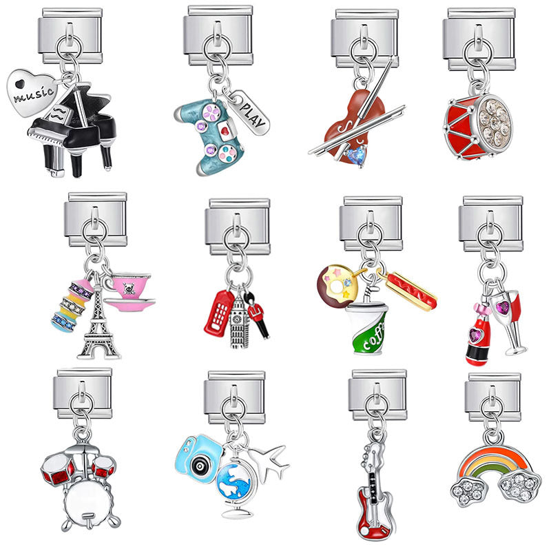 Wholesale Stainless Steel &  Enamel Music-Themed Modular Pendants – Italian DIY Bracelet &  Bead Jewelry ( Premium Resale Quality)