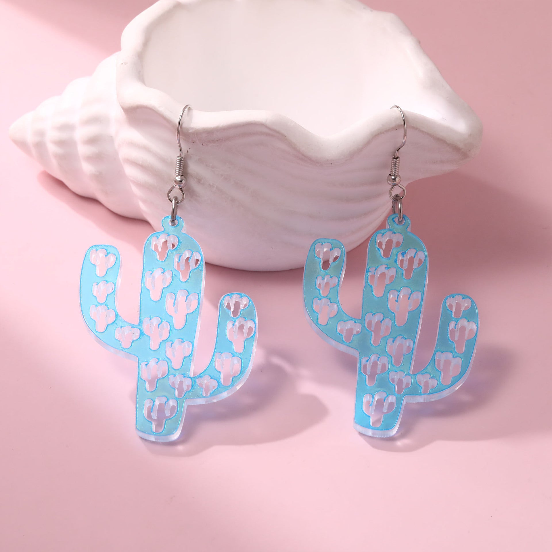 Wholesale Eco-friendly Acrylic Earrings Color Changing Cactus Shape Earrings