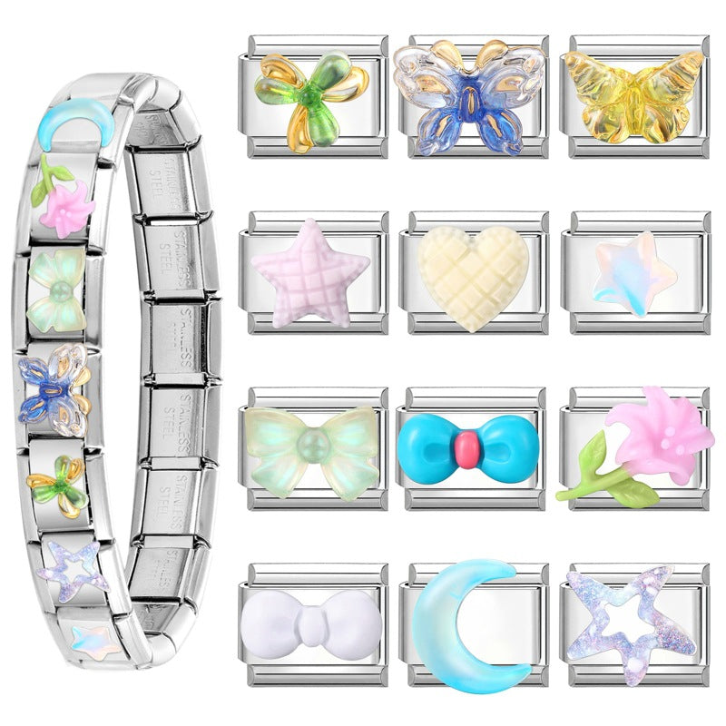 Wholesale Italian Charm Bracelet 9mm DIY Splicing Cute Cartoon Stainless Steel Composable Bracelet