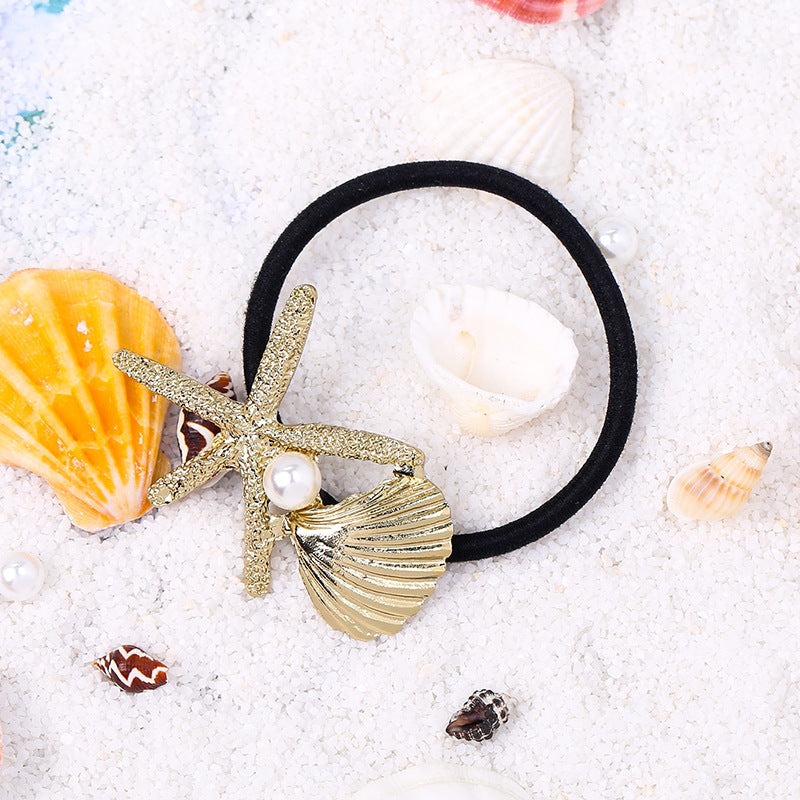 Wholesale Golden shell starfish conch hair scrunchies