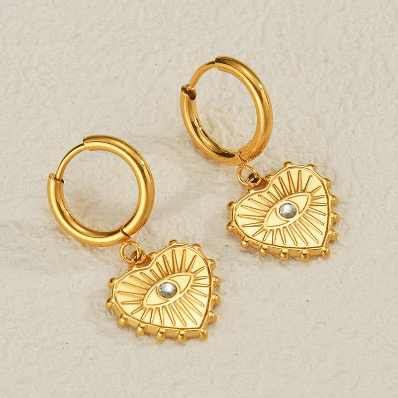 Wholesale gold evil eye titanium steel gold plated earrings