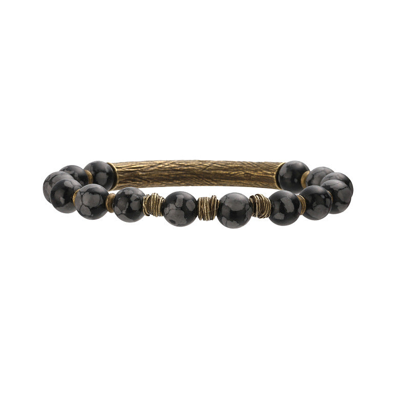 Wholesale White Turquoise Tiger Eye Stone Antique Gold Accent Beaded Bracelet Chinese Vintage Style Unisex Wedding Jewelry