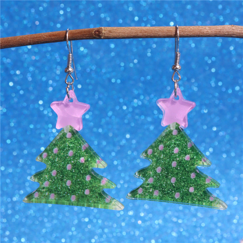 Wholesale Christmas Glitter Bookshelf Christmas Tree Earrings