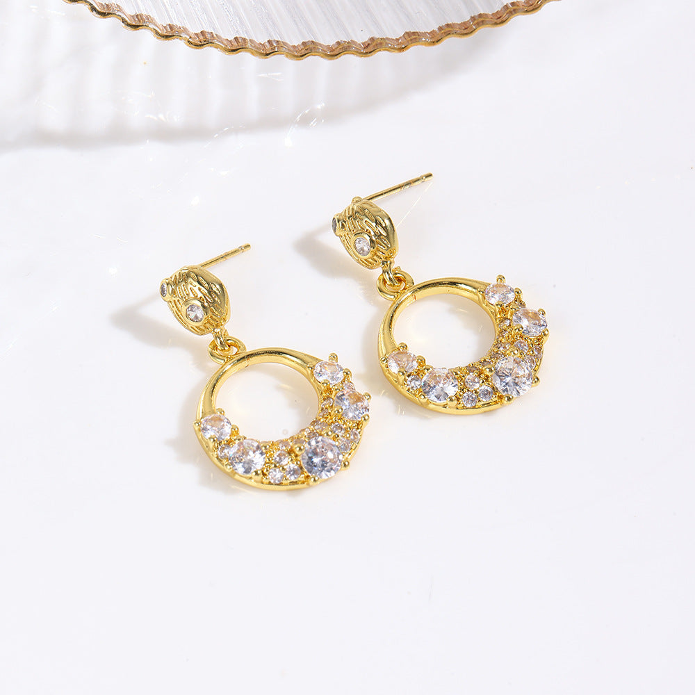 Wholesale Light Luxury  Micro-Paved Zircon Round Earrings