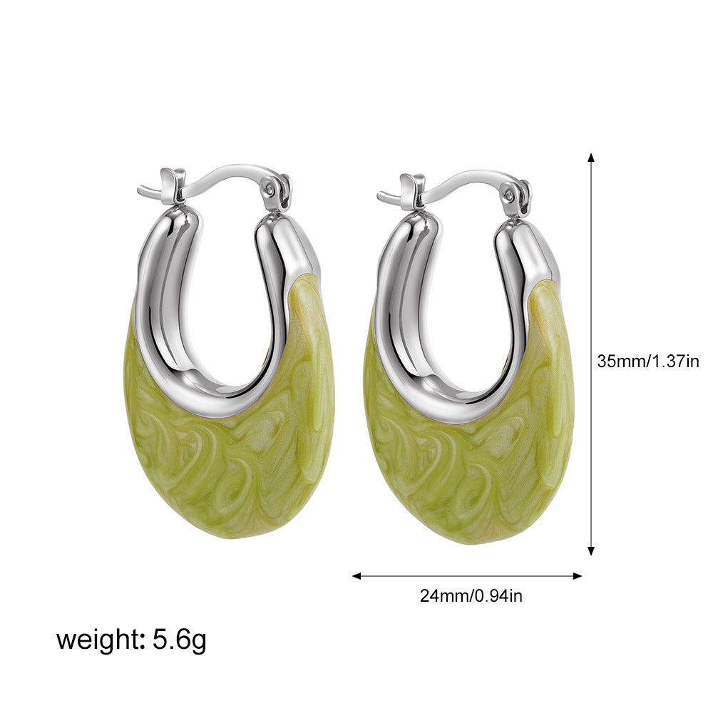 Wholesale  Stainless Steel Oil Drop Color Enamel U-shaped Earrings