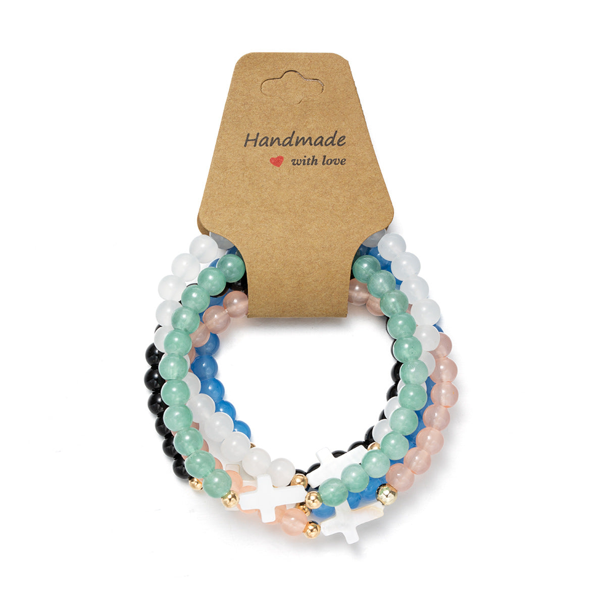 Wholesale Natural shell cross copper beads glass beads multi-piece elastic bracelet