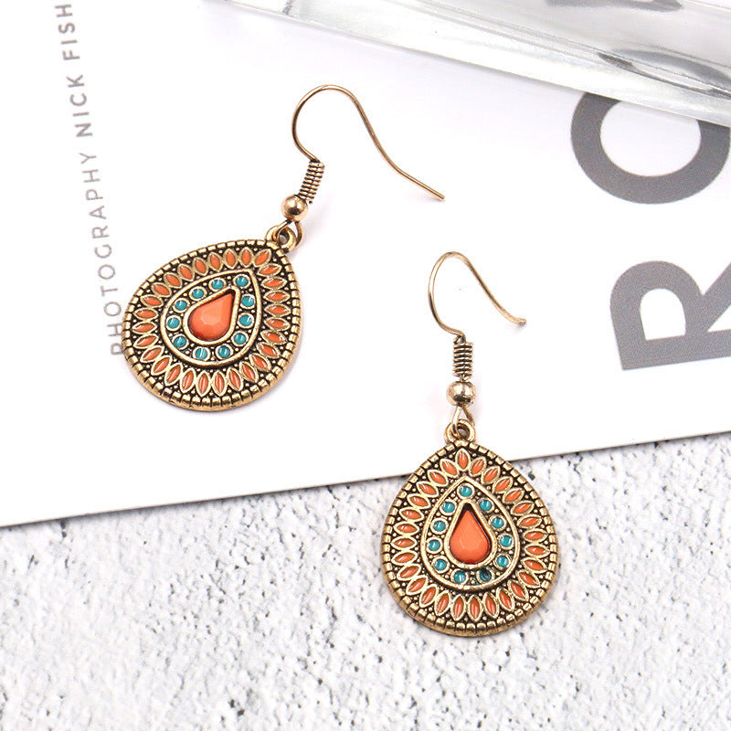 Wholesale Vintage Alloy Geometric Water Drop Oil Drop Tassel Earrings Party Jewelry Accessory