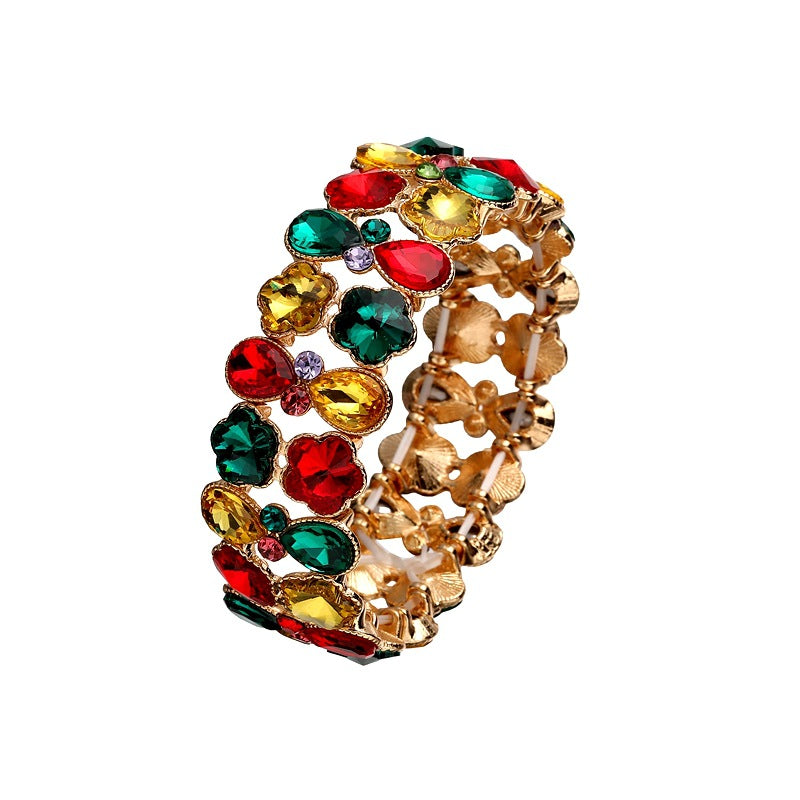 Wholesale Trendy Teardrop Flower Crystal Bracelet Alloy Gold Tone Party Jewelry Accessory