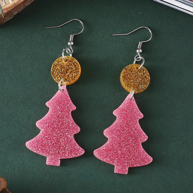 Wholesale Christmas Tree Glitter Acrylic Stitching Earrings ACC-ES-AnDao041