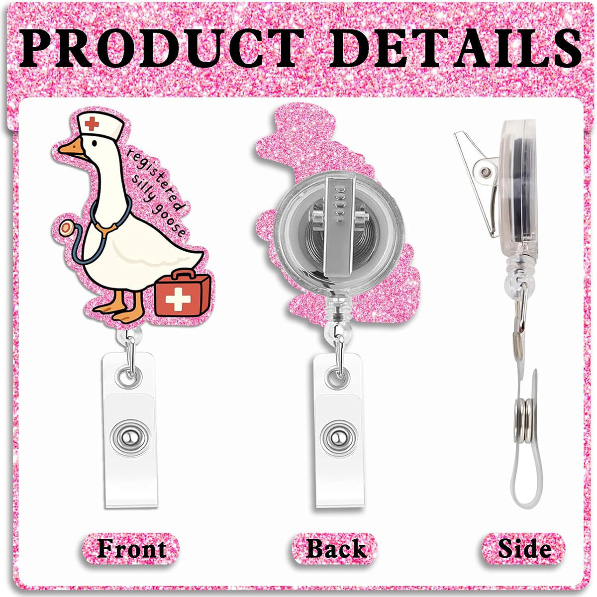 Wholesale Retractable Acrylic Pink Goose Rotating Badge Reels