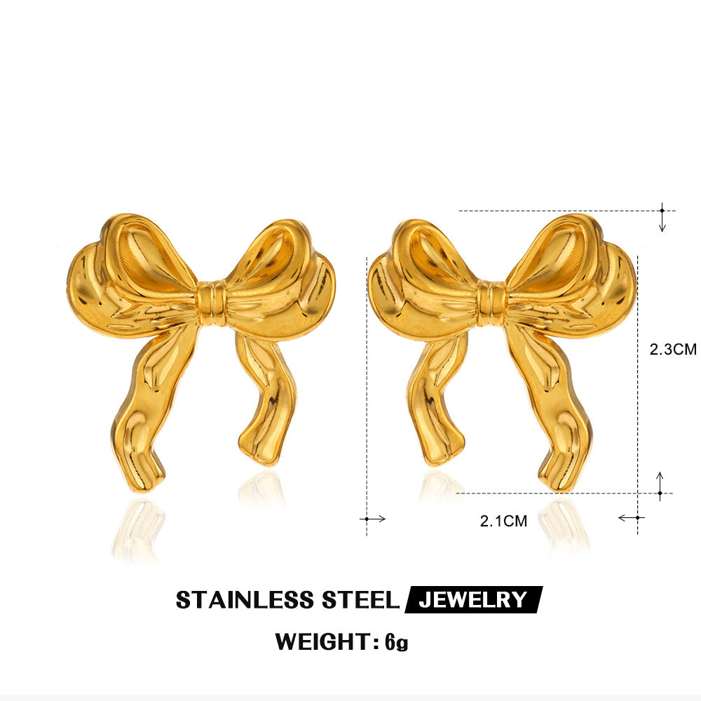 Wholesale Stainless Steel Earrings Bow Earrings Hand-polished 18K Gold-plated Love Earrings ACC-ES-JiaLi002