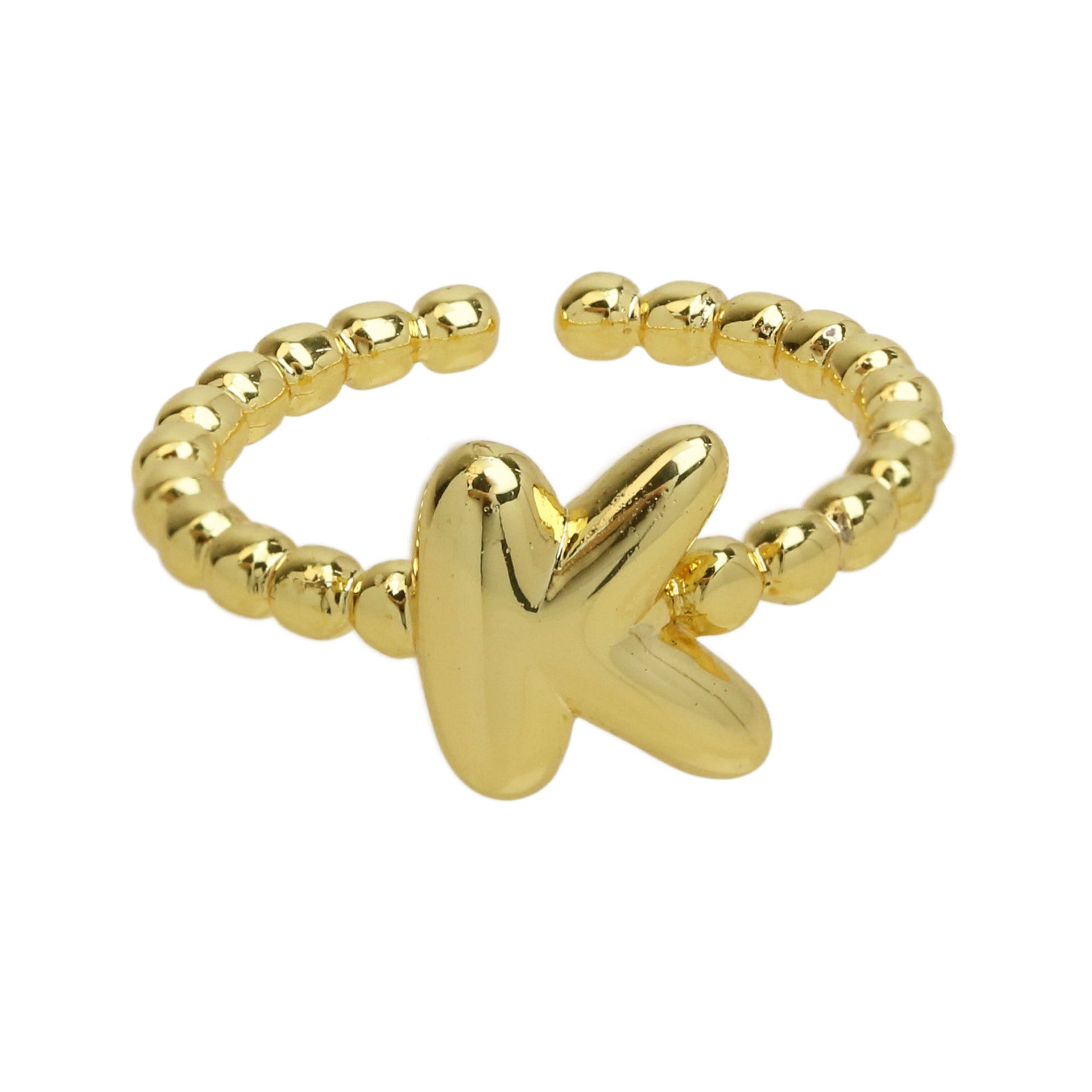 Wholesale  18k Golden Glaze Brass Bubble Balloon Letter  26 Ring