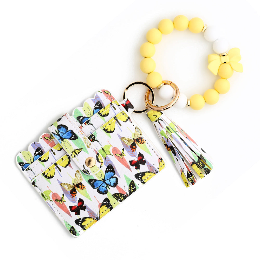 Wholesale  butterfly printed PU ladies Wristlet Keychain
