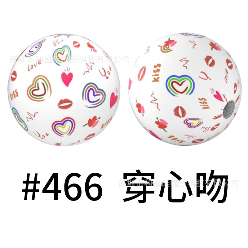 Wholesale 50pcs 15mm Western Style Leopard Skull Color Aztec Printed Silicone Balls Beads ACC-BDS-HeSheng001