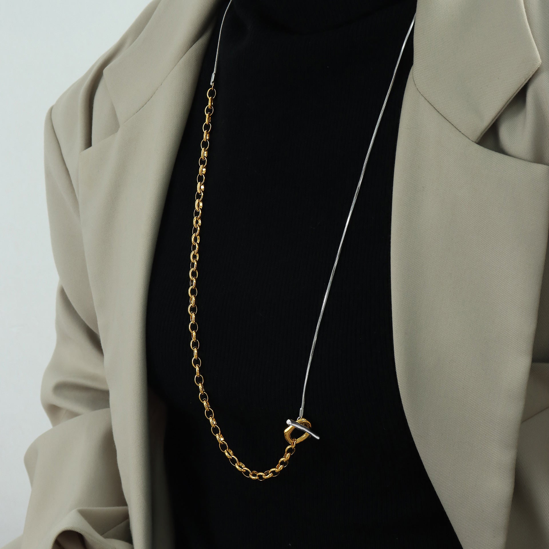 Wholesale Titanium Steel Plated 18K Gold OT Buckle Adjustable Chain Necklace Trendy Fashion Jewelry for Women