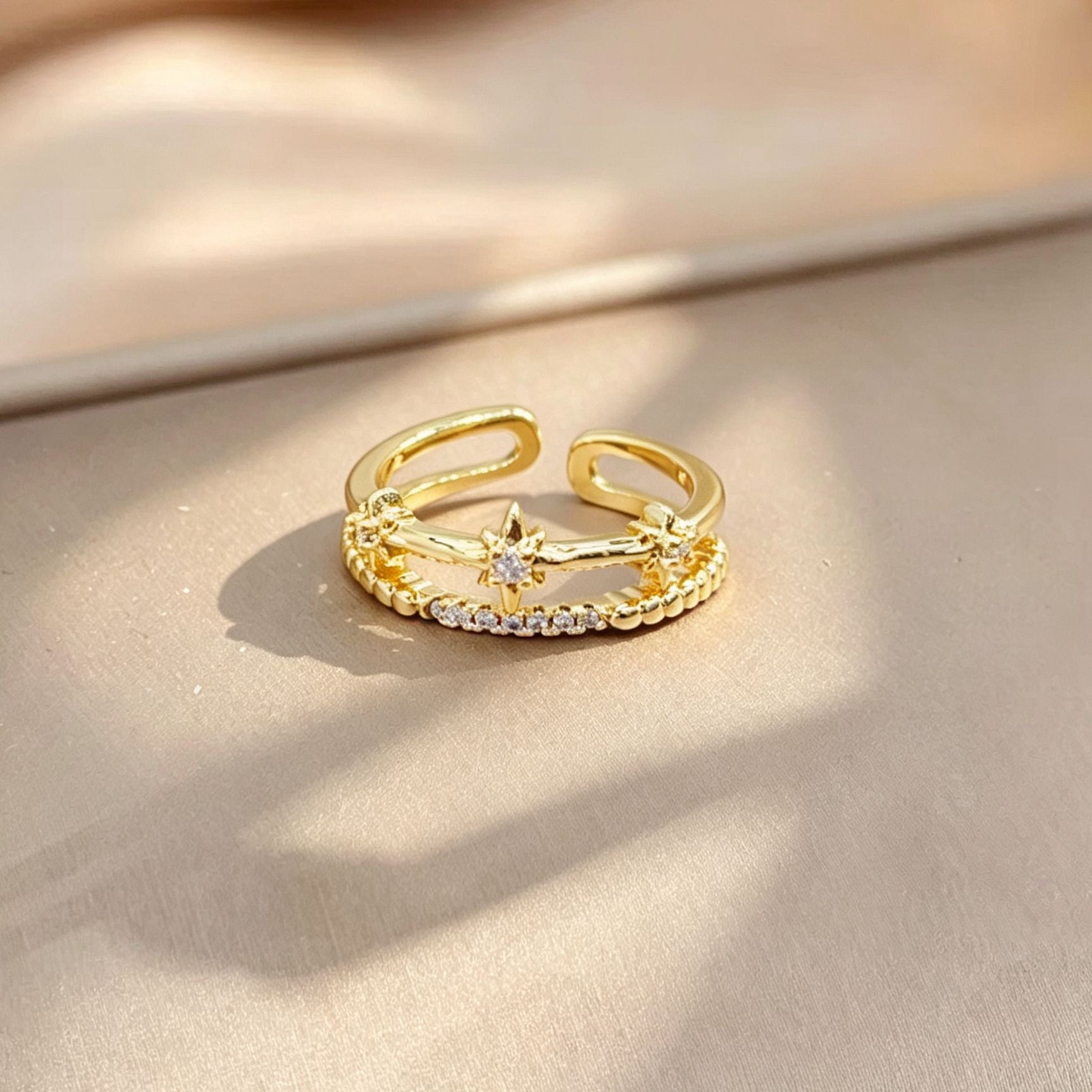 Wholesale Gold Plated Star Burst Crown Ring Adjustable Open Fashion Accessory for Women Gift Boutique