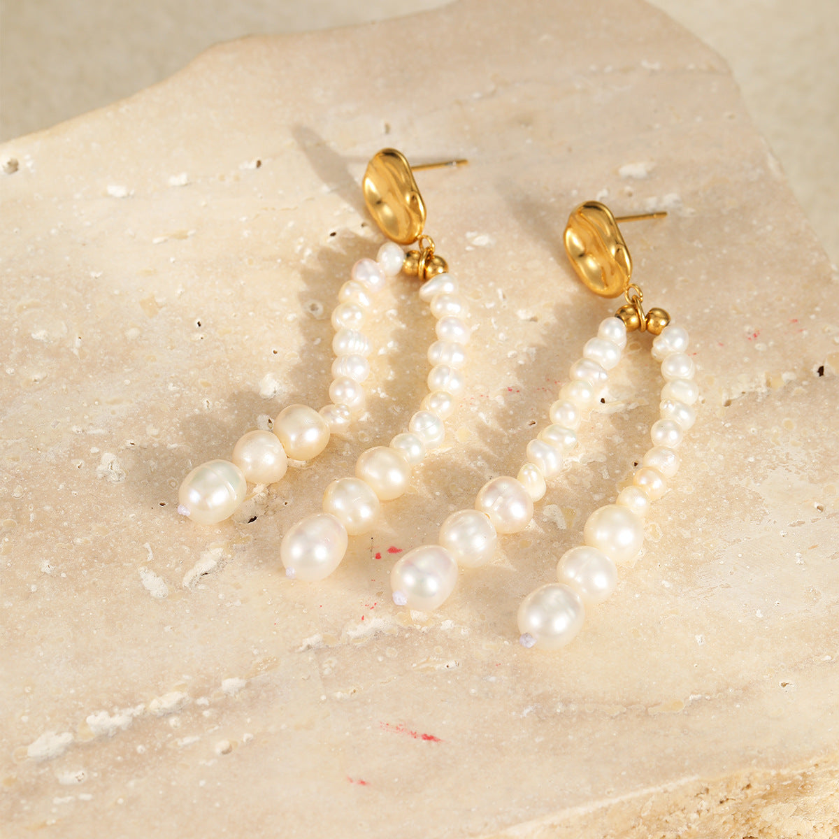 Wholesale Stainless Steel  Light Luxury Natural Freshwater Pearl Rice Beads Tassel Earrings