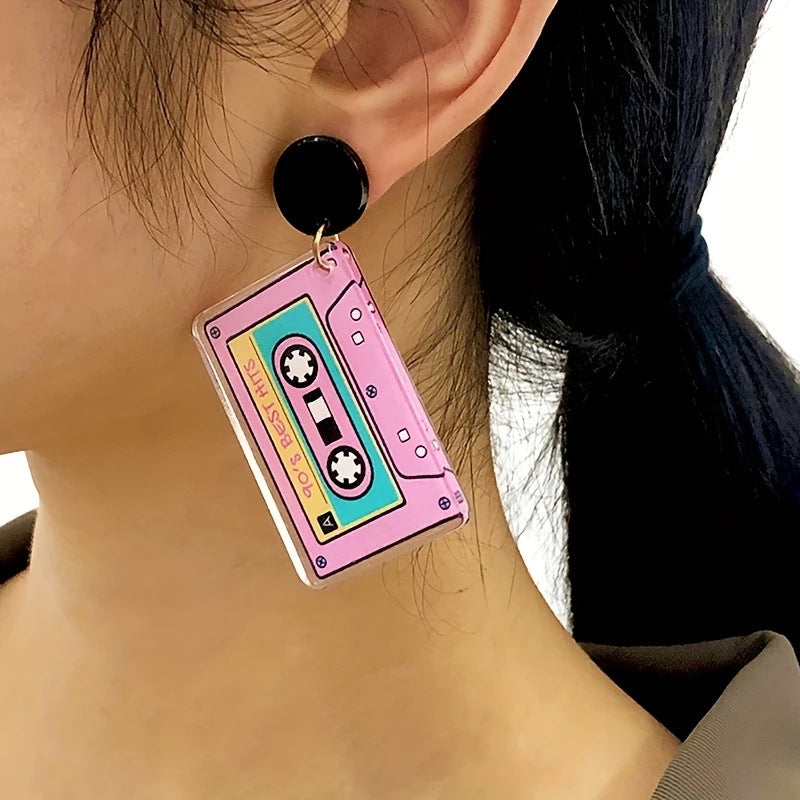 Wholesale Vintage Tape Pink Flat Acrylic Earrings