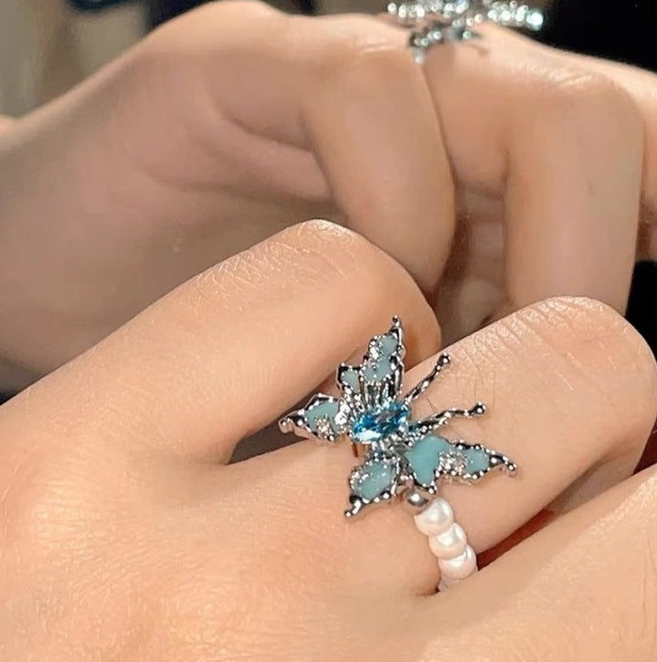 Wholesale  Blue Butterfly Pearl Ring