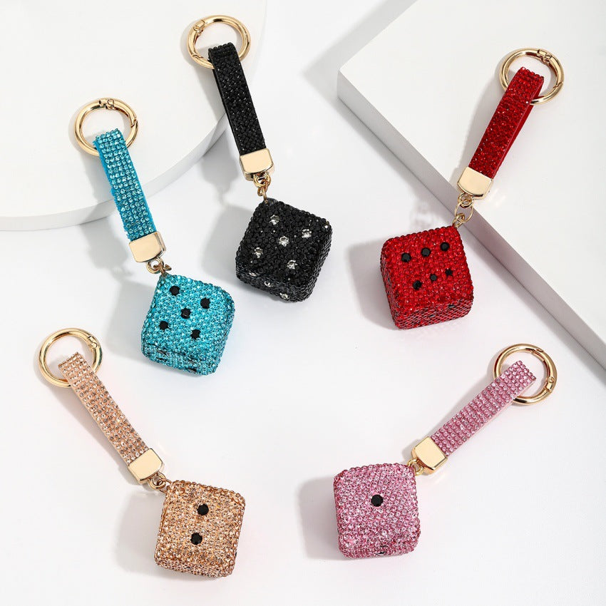 Wholesale Trendy Blue Resin Dice Keychain Pendant Chic Square Jeweled Charm For Bag Or Car Keys Boutique Gift Accessory