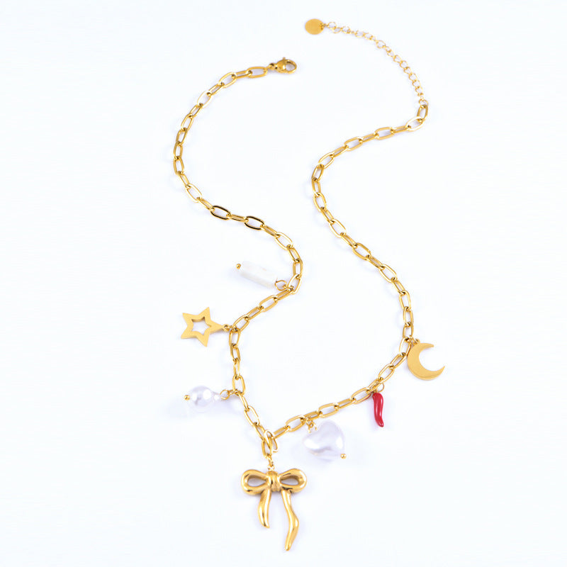 Wholesale Stainless steel Bow Clavicle Chain Colorful Multi-element Cross-border Necklaces Accessories