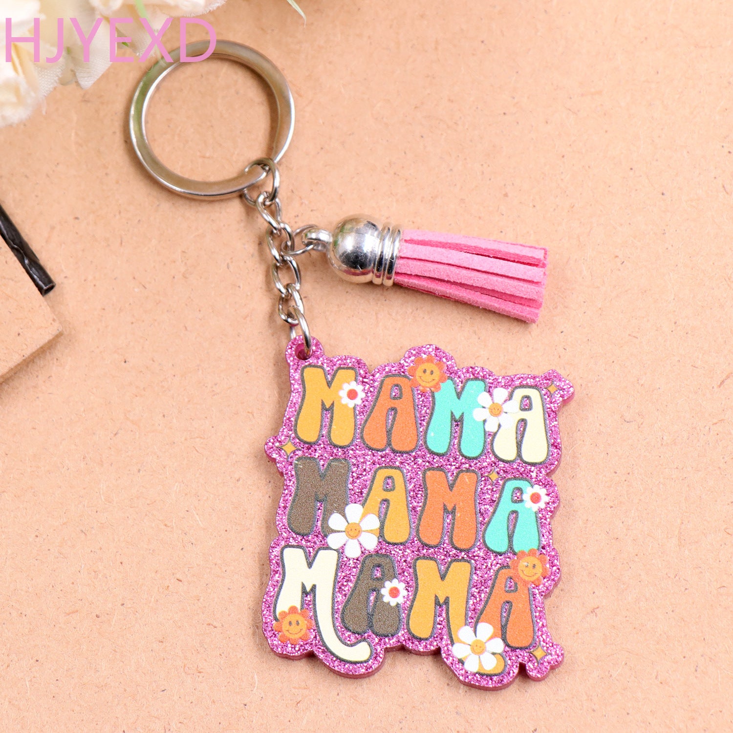 Wholesale 10pcs MAMA Mother's Day Gift Floral Acrylic Keychain Creative Keychain ACC-KC-XiaoYan010