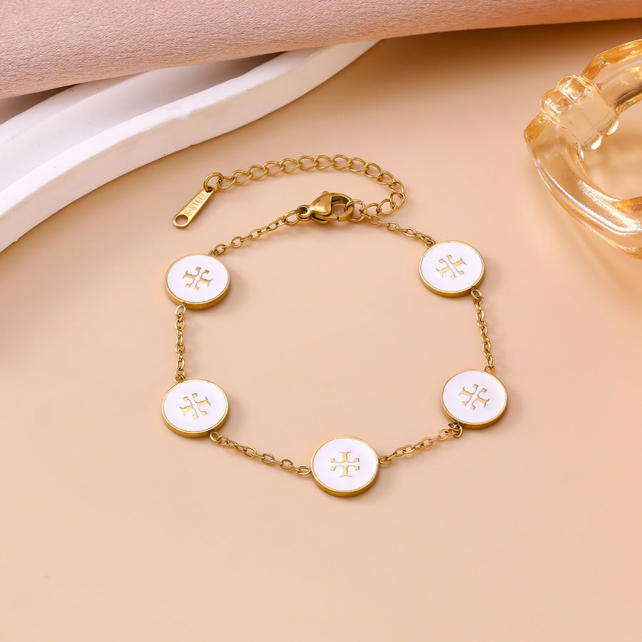 Wholesale European Style Round Oil-Drip Snowflake Bracelet Stainless Steel with Double T Letters Fashion Jewelry for Women Boutique Resale