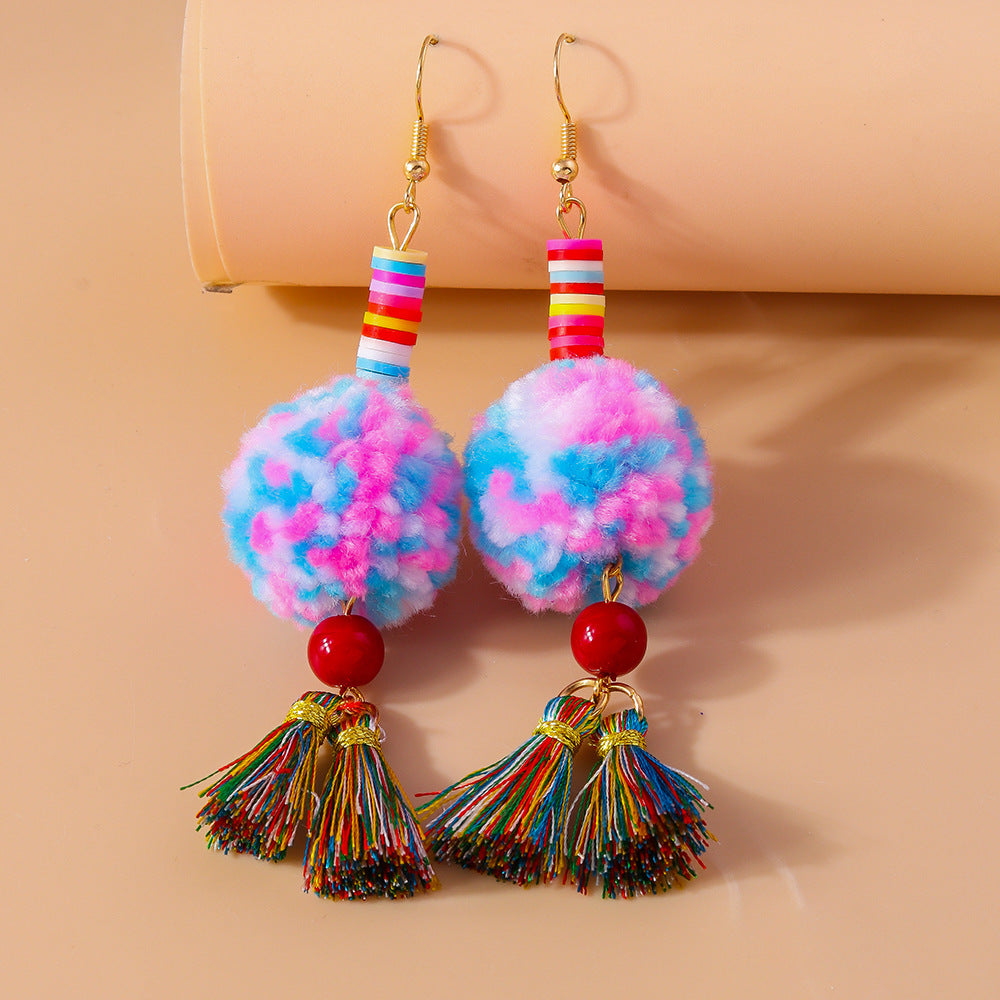 Wholesale Geometric tassel ear hooks and earrings pompom earrings