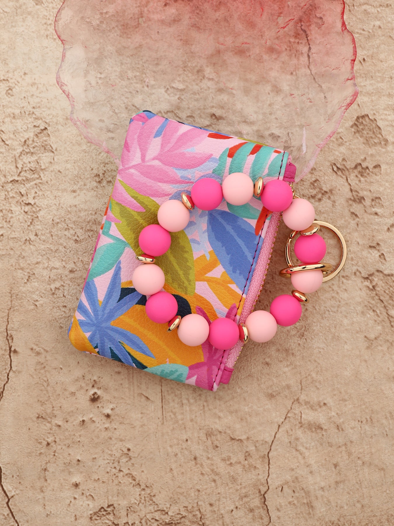 Wholesale Wallet Bow Card Holder Printed Clutch Silicone Bead Bracelet Wristlet Keychain