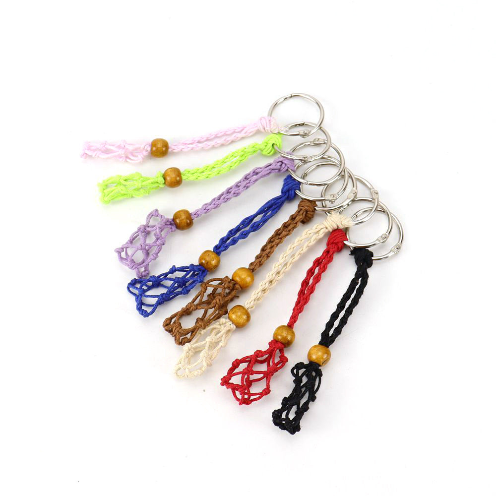 Wholesale Natural Stone Crystal Handwoven Mesh Bag Keychain Adjustable Retractable Mesh Bag ACC-KC-HanX002