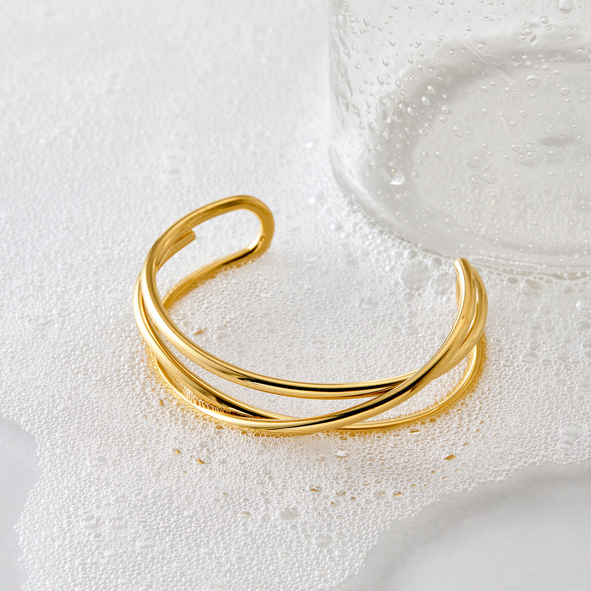 Wholesale  cross-line geometric bracelet open metallic stainless steel bracelet