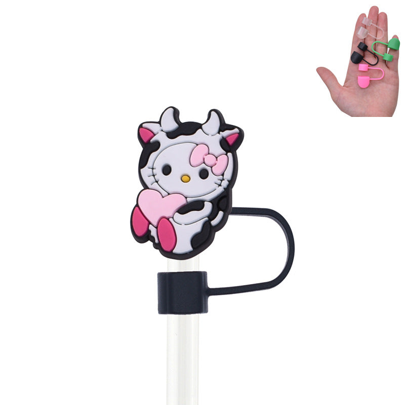Wholesale Random 100pcs Cute Cow PVC Soft Straw Tube Cap