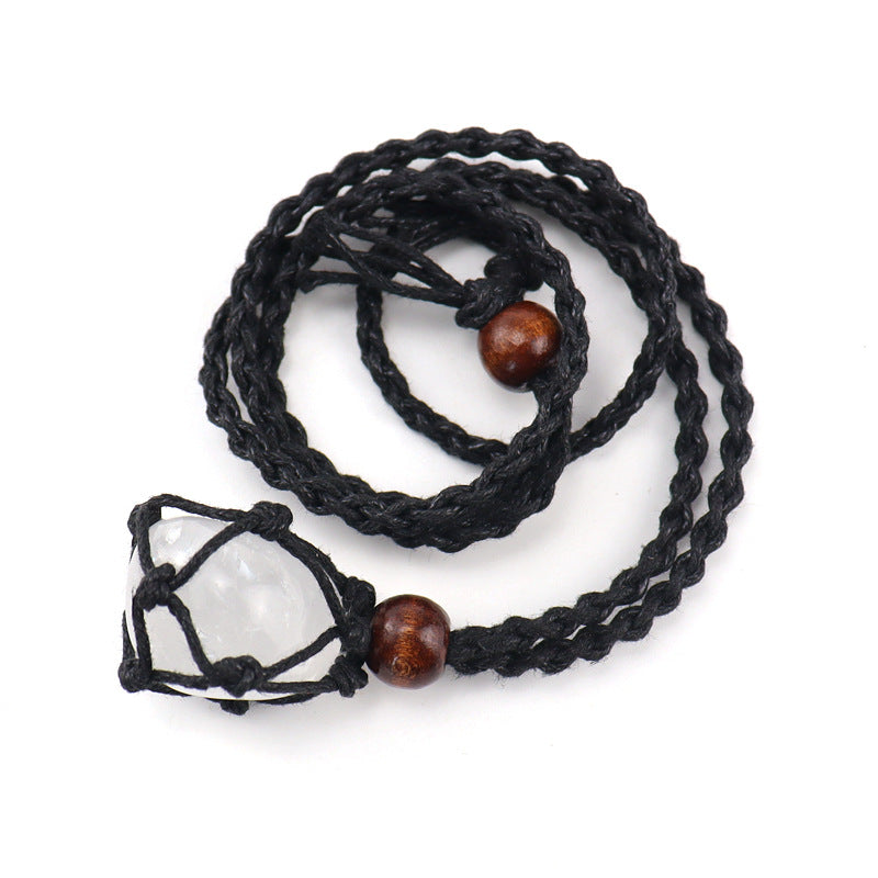 Wholesale Trendy Handmade Amethyst Crystal Necklace With Black Woven Net Pendant Adjustable Jewelry Accessory