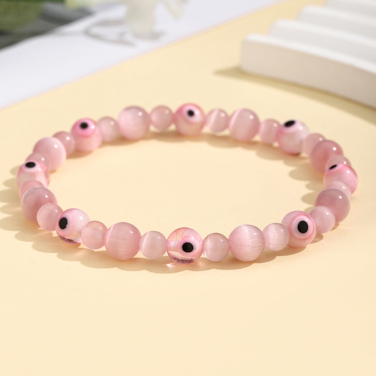 Wholesale Unisex Evil Eye Cat Eye Glass Bead Bracelet Colorful Elastic Stretch Bangle Handmade Jewelry Gift