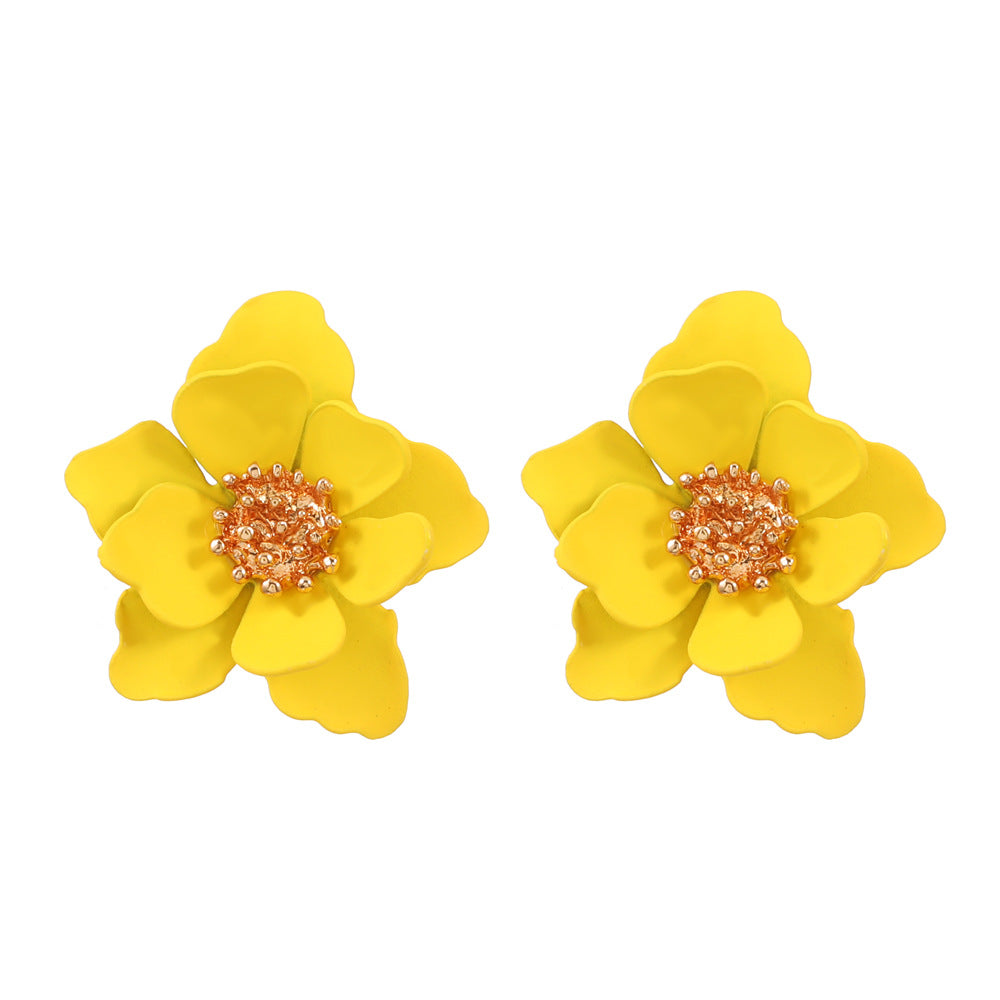 Wholesale Baking Paint Finish Frosted Flower Earrings Trendy Multi Layer Petal Jewelry Accessory For Boutique Resale
