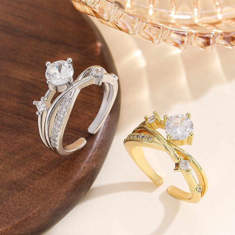 Wholesale Trendy Flower Design Gold Women S Ring Copper Zircon Jewelry Accessory Boutique Resale