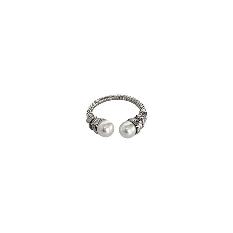 Wholesale Medieval Style Silver Pearl Open Twist Ring for Women - Trendy Fashion Accessory for Everyday Wear