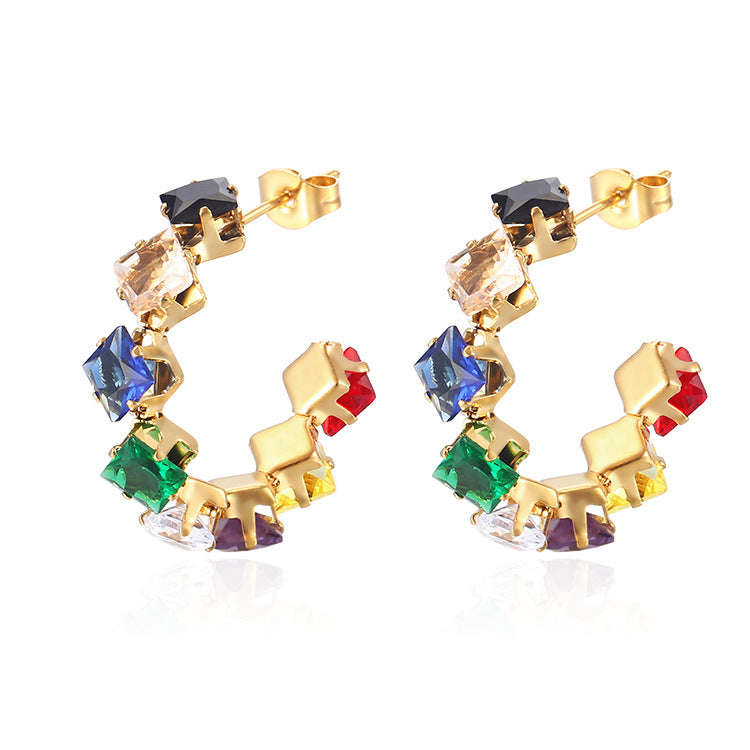 Wholesale Square Claw Zircon Earrings Stainless Steel Jewelry Accessory