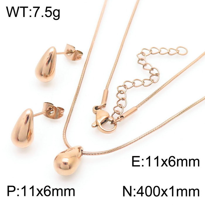 Wholesale Water Drop Hollow Set Glossy Stainless Steel Earrings Necklace ACC-ES-RuiMasi002