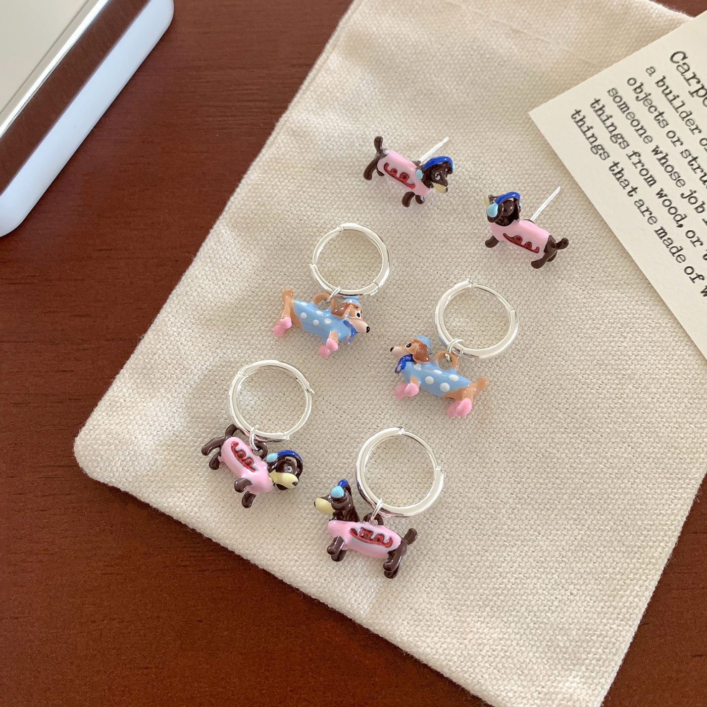 Wholesale Childish Cartoon Cute Color Oil Dropping Wachshund Design Earrings