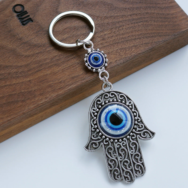 Wholesale Metal Evil Eye Keychain,  Vintage Turkish Blue Eye Palm Charm,  Decorative Bag Charm for Everyday Use