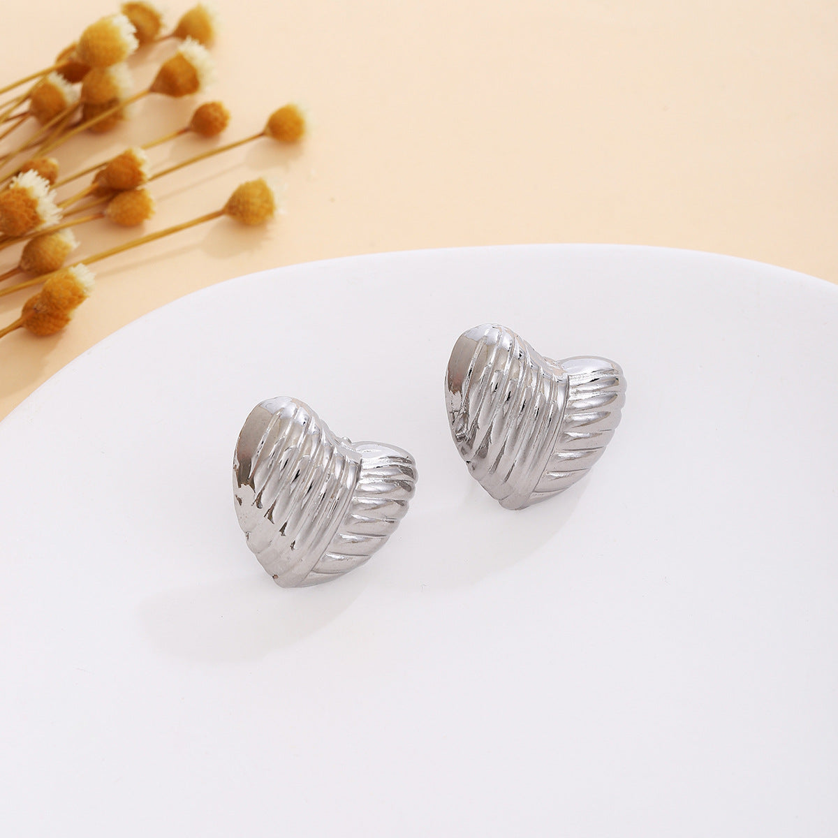 Wholesale Silver Textured Triangle Heart Earrings