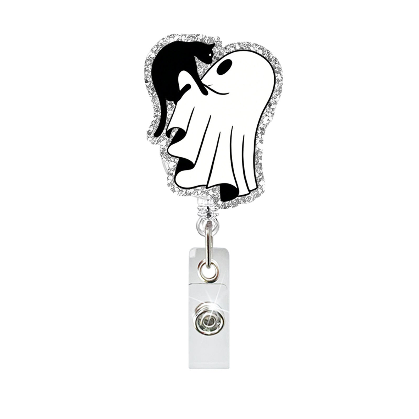 Wholesale  Ghost Black Cat Glitter Retractable Badge Reel - Trendy Fashion Accessory Gift
