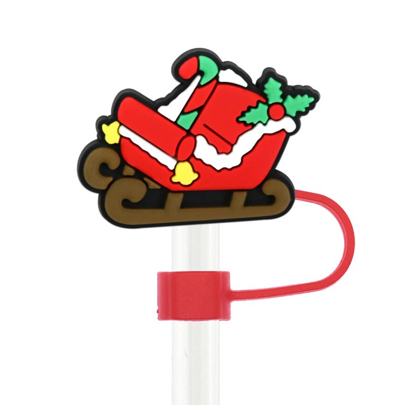 Wholesale Random 100pcs  Christmas series  10mm PVC Soft Straw Tube Cap