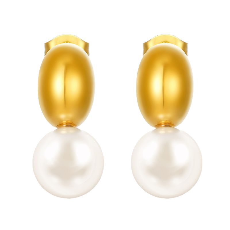 Wholesale Stainless steel earrings with oval pearls