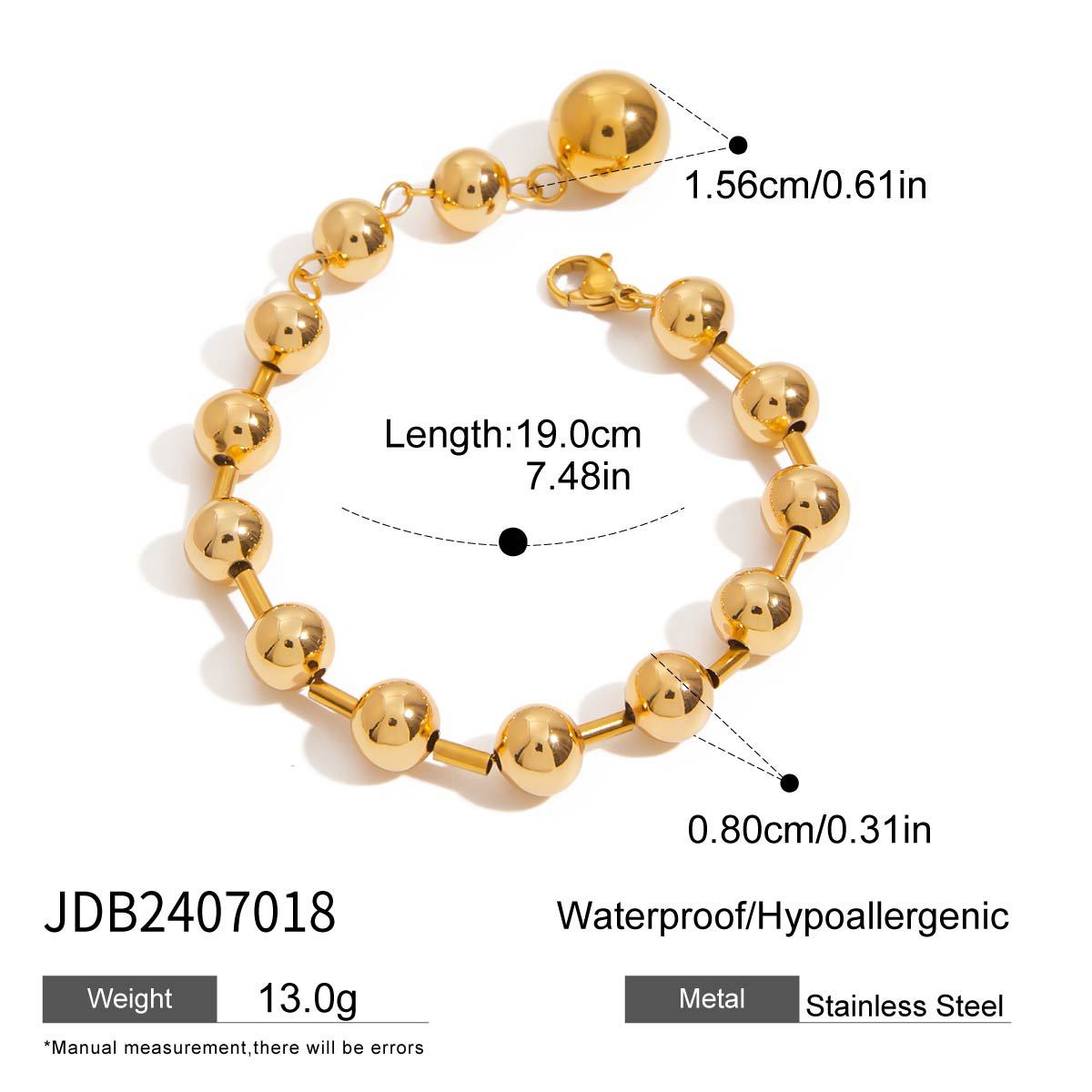Wholesale 18k gold stainless steel gold and silver color matching bead chain bracelet